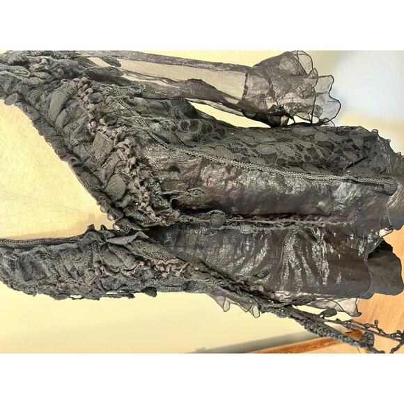 Elegant Black Sheer Ruffled Women's Blouse - Picture 2 of 6